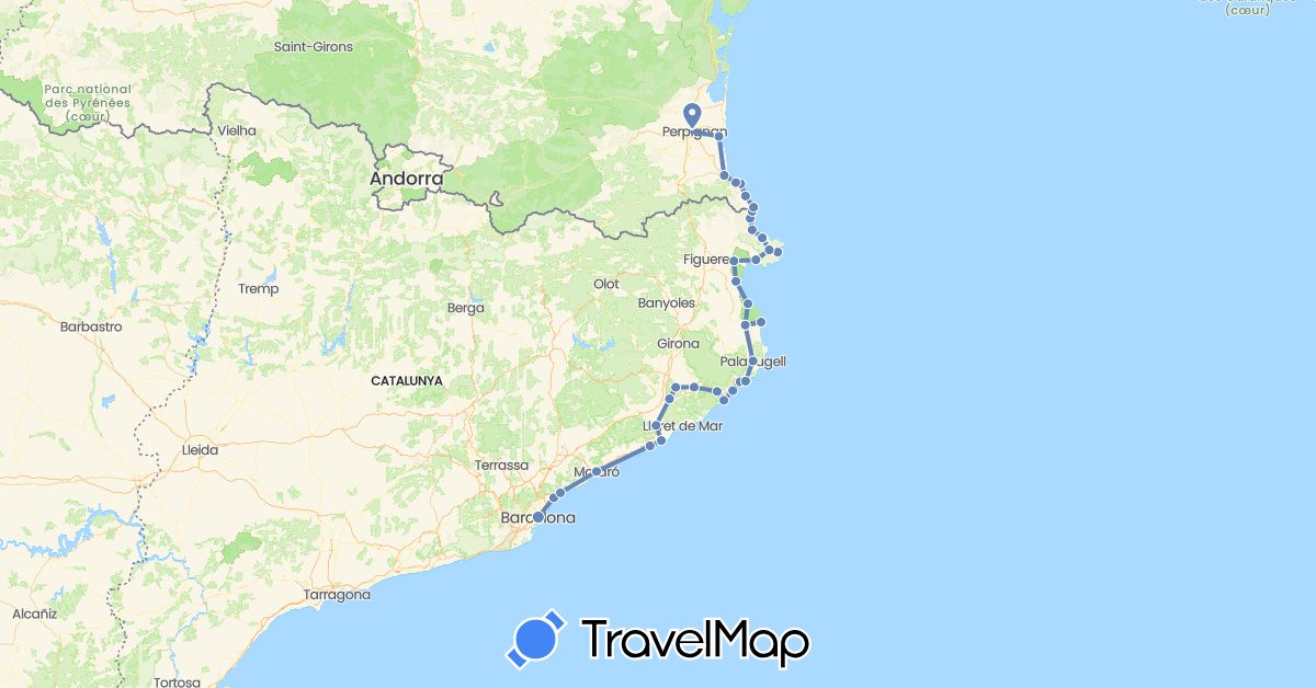 TravelMap itinerary: cycling in Spain, France (Europe)